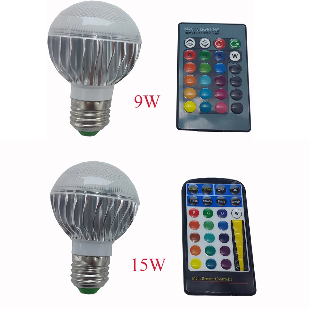 

9W 15W E27 RGB LED Light 85-265V E27 LED RGB Lamp Lampada LED Bulb High Power Multiple Colors Change With IR Remote Controller