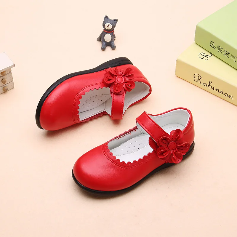 2023New Kids Children Shoes flower cowhide Princess Shoes Girls Wedding Student black Leather Shoes 3 4 5 6 7 8 9 10 11 12 13T