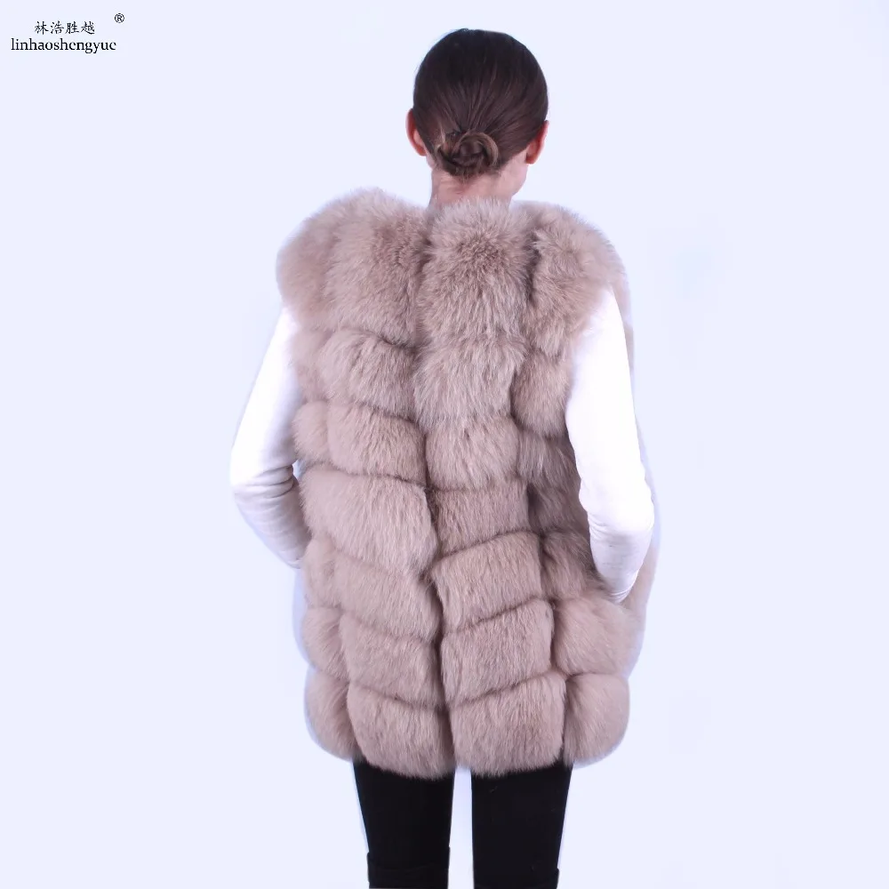 Linhaoshengyue  100% fox fur women vest Real fox fur 70cm fox fur vest