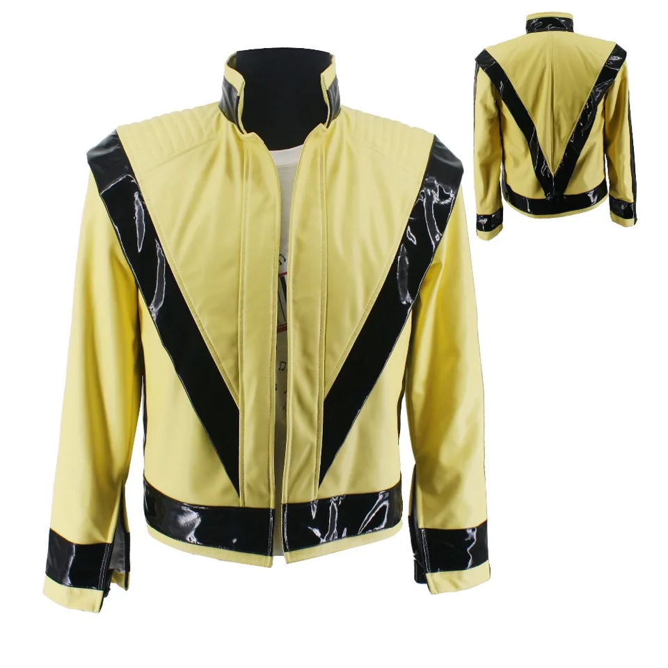 Michael Joseph Jackson Light Yellow Open PU Classic Jacket On