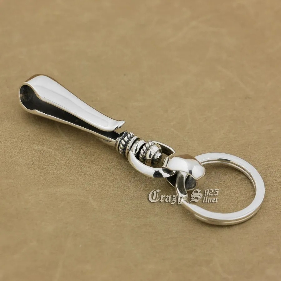 925 Sterling Silver Belt Clip KeyRing Mens Biker Keychain 8J003XKC Punk Jewelry