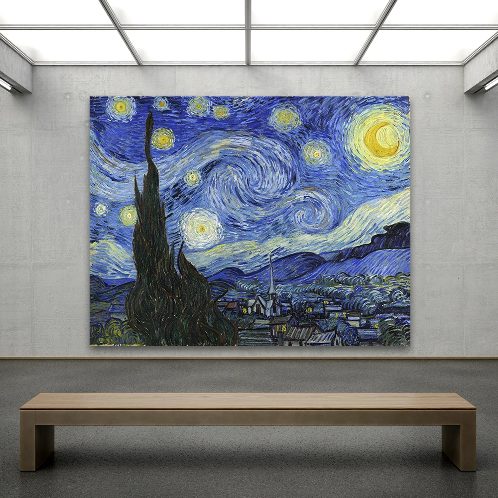 QKART Impressionism Van Gogh Starry Night Canvas Art Office Motel  Wall Pictures For Living Room Printed Home Decor