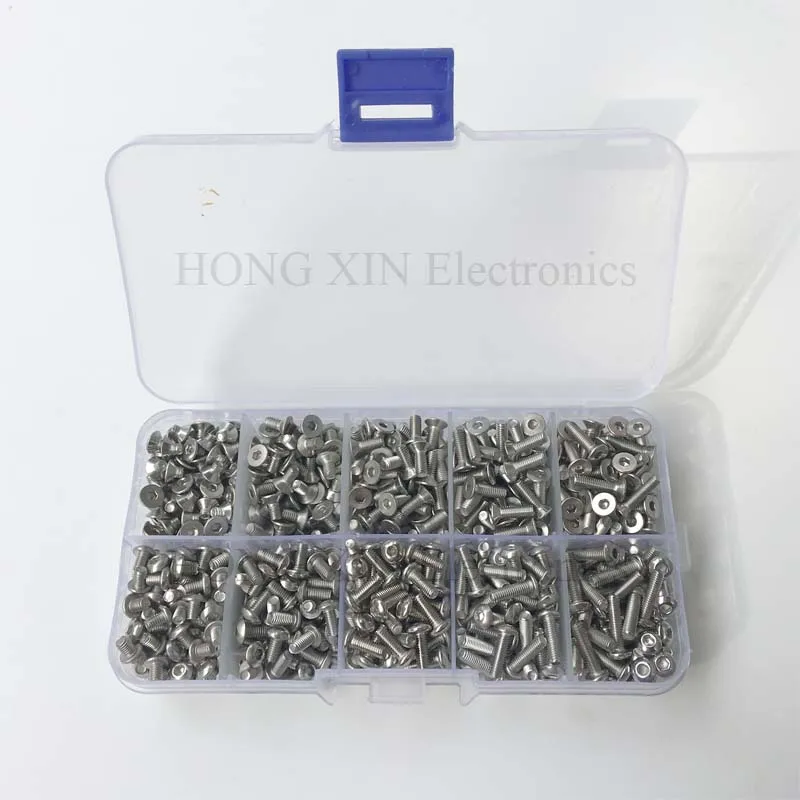 720pcs M3 3mm A2 Stainless Steel Button Flat Head Allen Bolts Hexagon Socket Button Screw M3*4/6/8/10/12