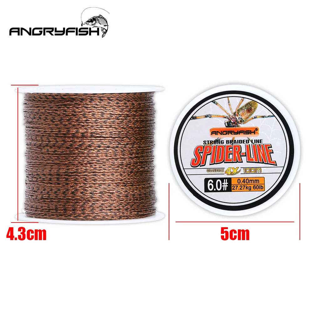 Angryfish Spider-Line Series 100m/300m/500m PE Braided Fishing Line Camouflag 4 Strands 10- 60LB Multifilament Fishing Line