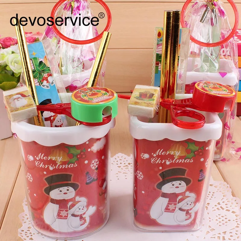 5Pcs/set Christmas Stationery Set Santa Pen Holder Pencil Combination Gift Set Student Gift School Stationery Pencil Eraser