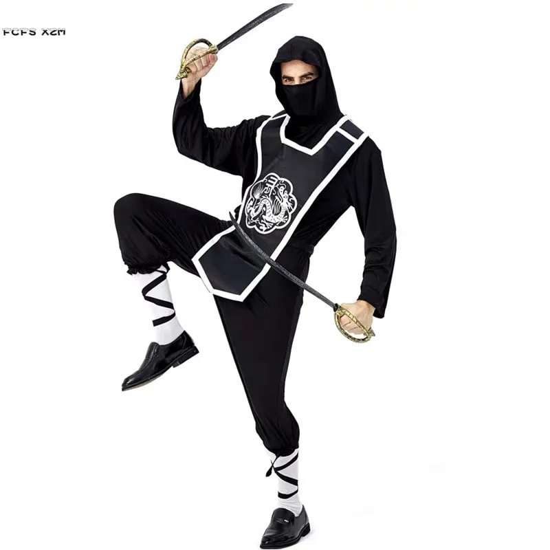 Black Halloween Ninja Costumes Men Warrior Cosplay Carnival Purim Parade Masquerade Nightclub Bar Role Play Party Dress