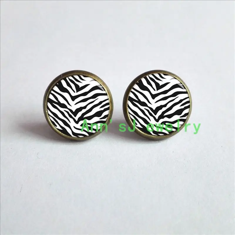 HZ4-00405 Fast-Shipping-ear stud Zebra-pierced earrings Stripe-Earrings-Vintage-Women-bronze-Plated-Round-Cheap-Stud-Earrings