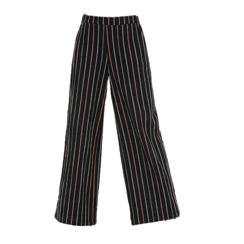 striped wide leg pants 2019 spring winter fashion Cotton drawstring wide leg pants high quality ankle-length pants