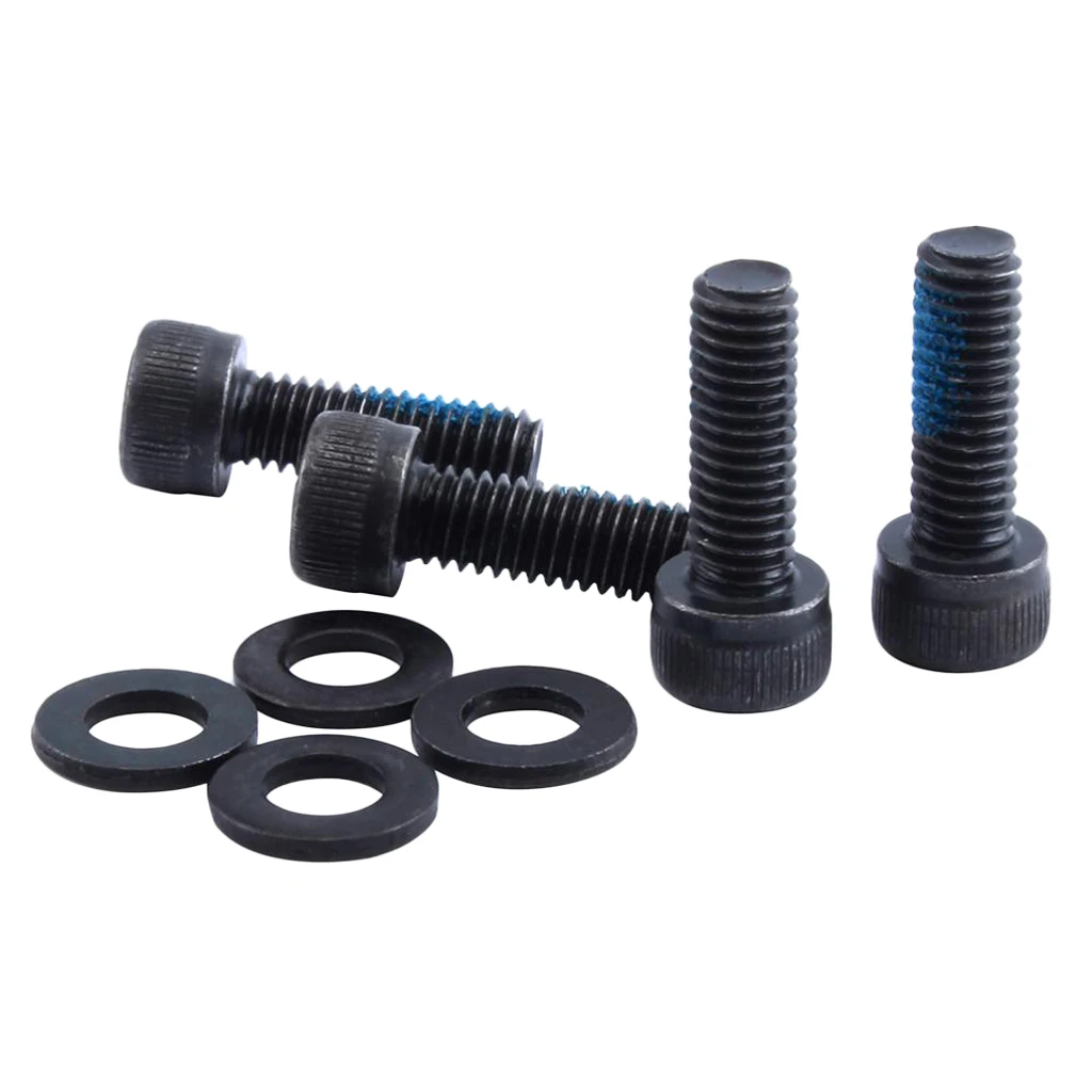 4Pcs Fixed Steel Screws with Washers for MTB Bike Bicycle Disc Brake Bracket Mount Adapter M6 18mm/30mm - Black