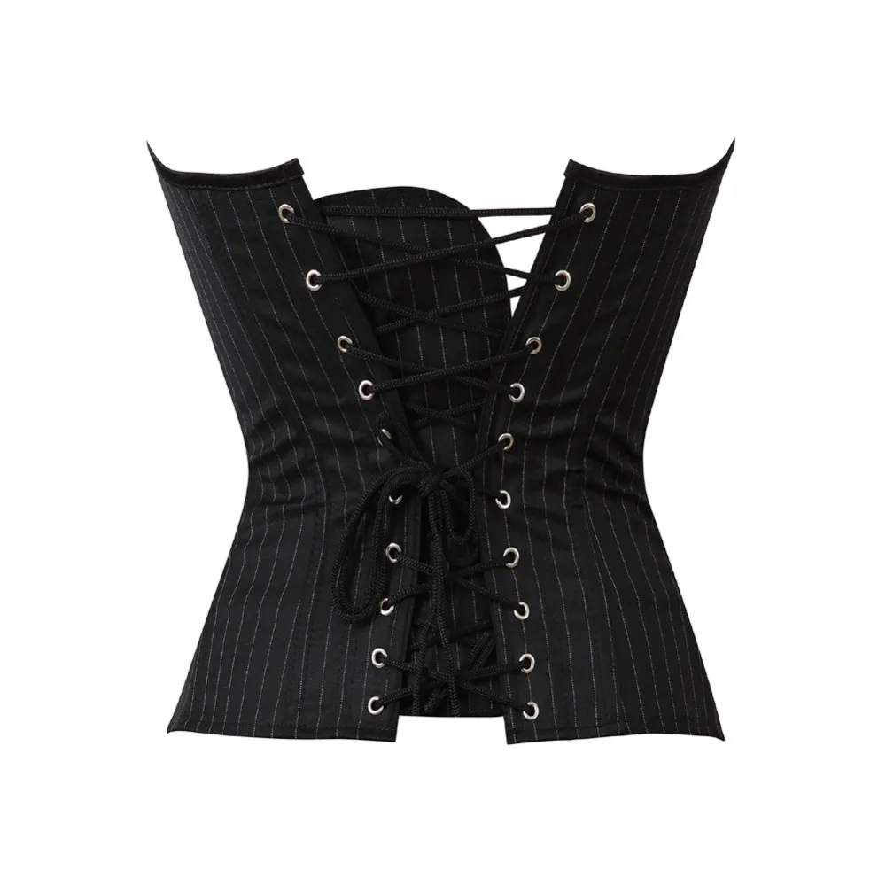 Fashion Sexy Black Striped Overbust Corset Office Lady Corselet Sexy Women Zip Corset Bustier Strapless Tops Costume Plus Size