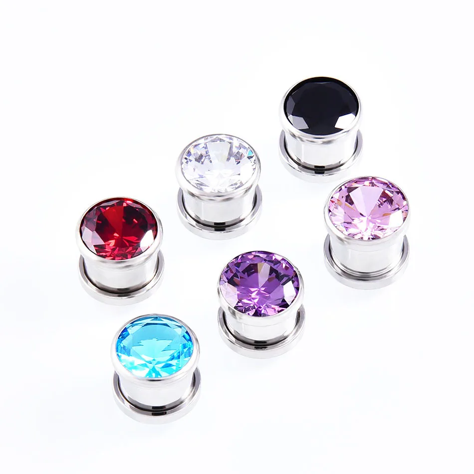 1Pair Crystal Zircon Ear Plug Tunnel Earring Cartilage Expanders Gauges Screw Flesh Plugs and Tunnels Piercing Body Jewelry