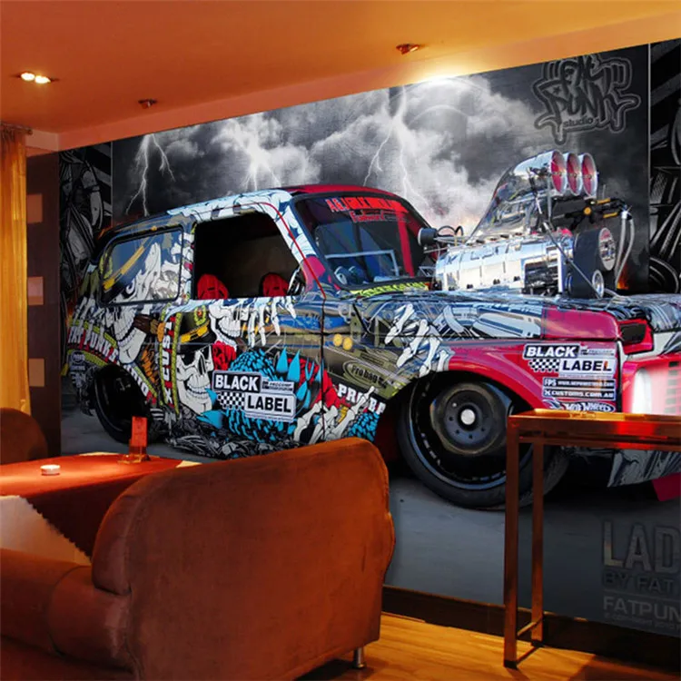 Custom 3D Poster Wallpaper Personality Retro Black and White Graffiti Car Cafe Bar ktv3d Space Wallpapers Internet Background