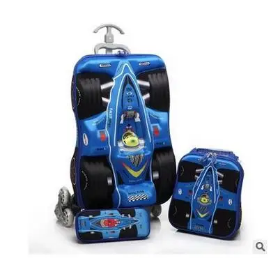 Boy's Car trolley case wheeled Rolling Bag 3D Children Travel suitcase Trolley School Backpack Kid's Trolley Bags with wheels