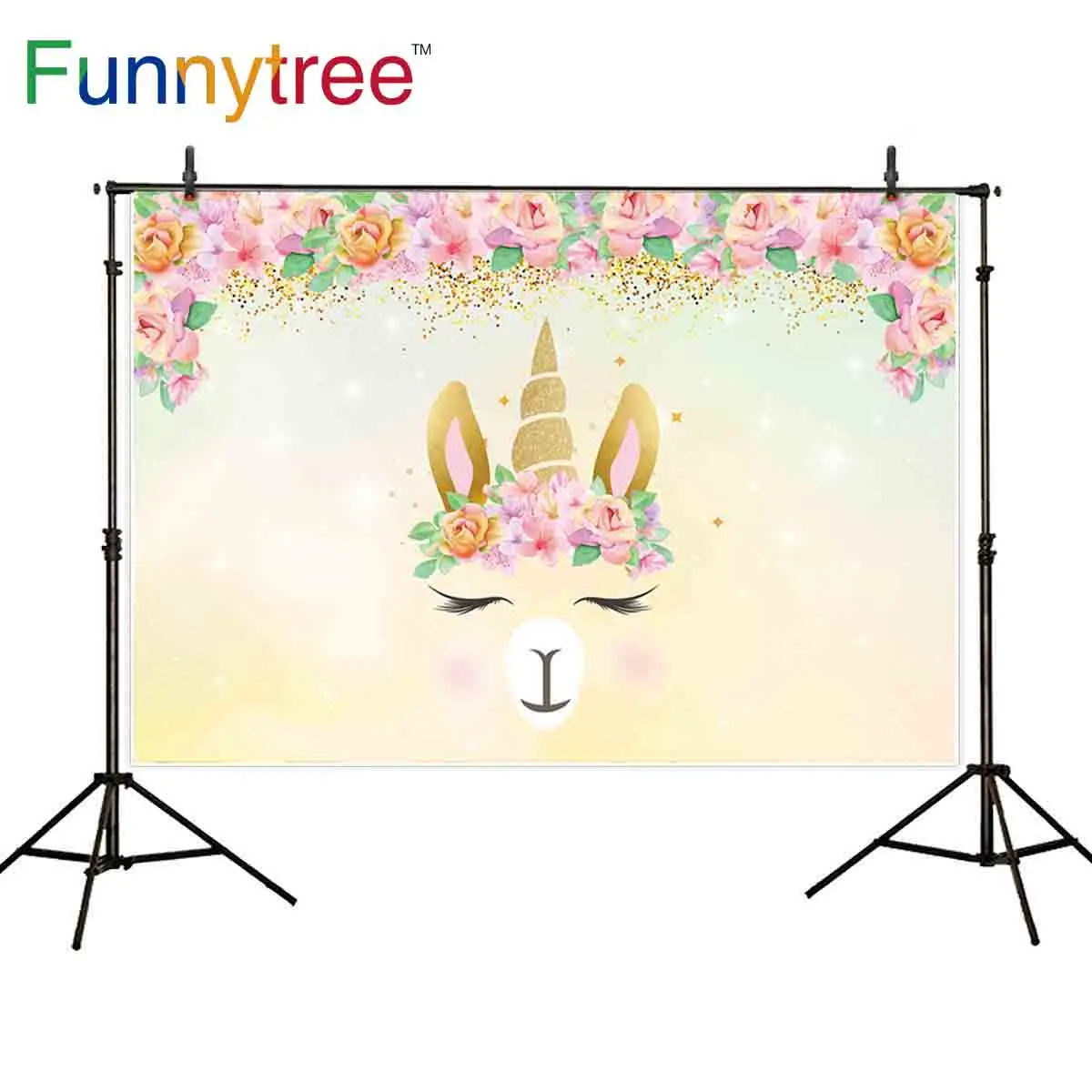 Funnytree birthday photography backdrop warm color rose fantasy cartoon Alpaca photographic background photobooth photocall