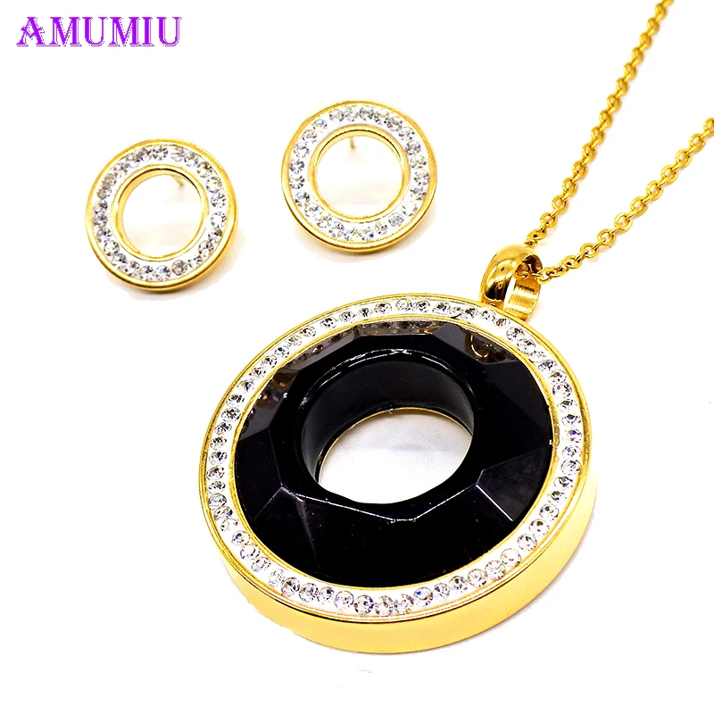 

AMUMIU Black Glass Crystal Fashion Indian Necklace Earring Jewelry Sets for Women Brides Bridal Wedding Party Costum JS062A