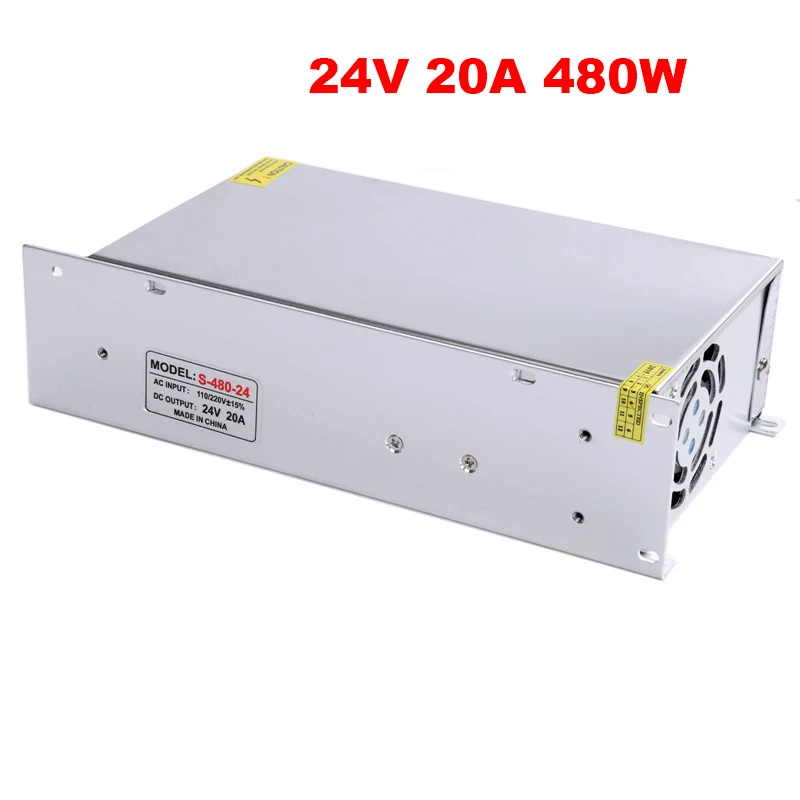 switching mode dc 24v 480w led power supply led driver 24v 20A with cool fan,AC 110V 220V to 24V light transformer for led strip