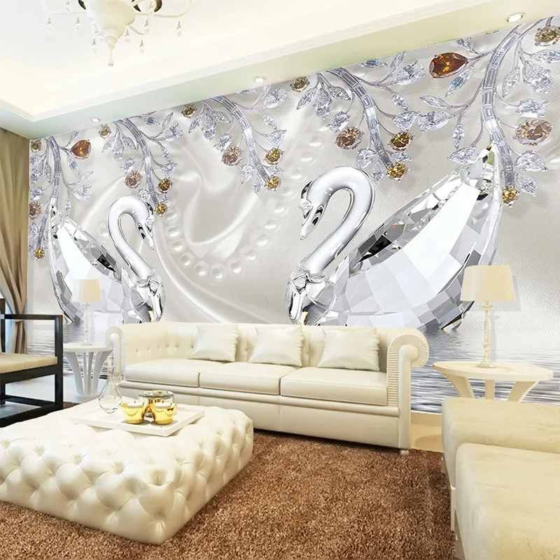 Photo Wallpaper 3D Stereo Crystal Diamond Swan Lake Romantic Beautiful Jewelry TV background Wall Mural European Style 3 D Decor