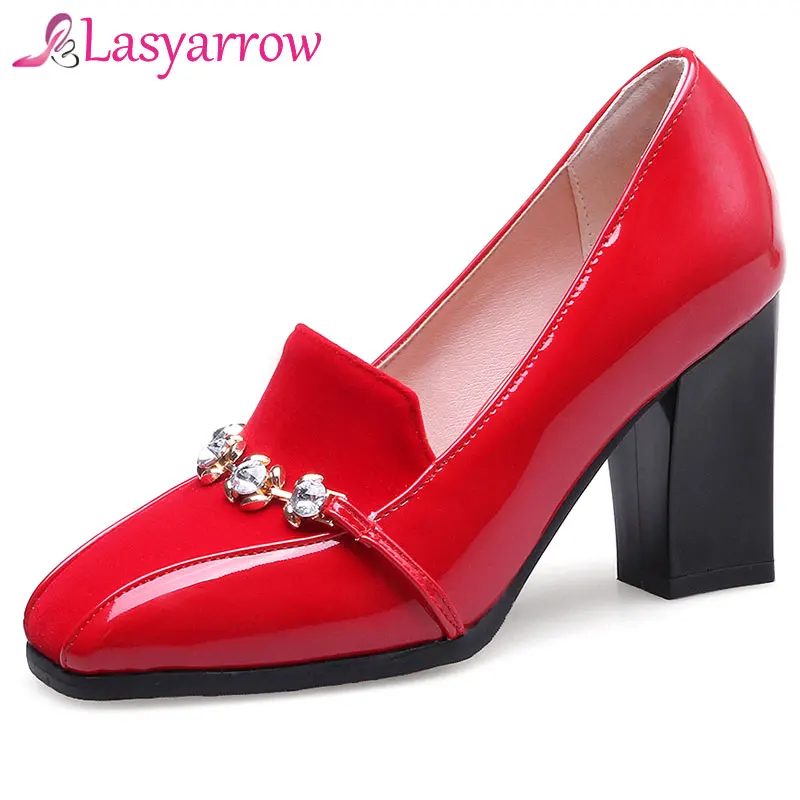 Lasyarrow Frauen Pumpen Flachen Pumpen frauen Eleganten Platz Toe Chunky High Heels Party Kleid Pumpen Concise Hochzeit Schuhe F100