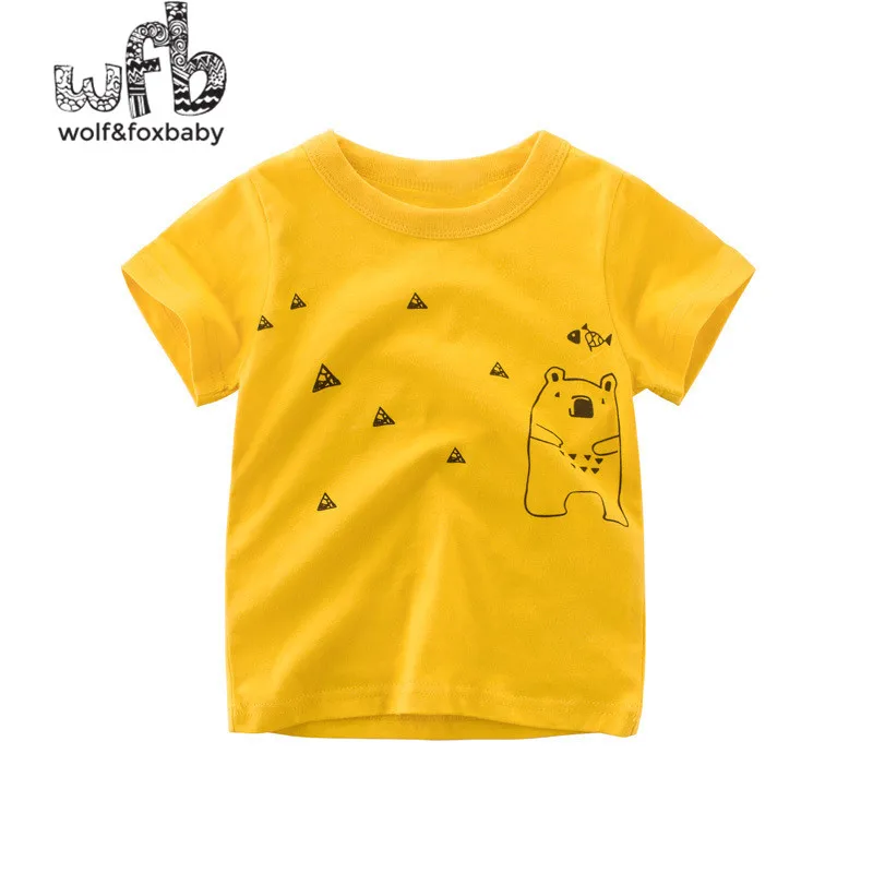 Retail 2-10 years baby T-shirt short-sleeves with o-neck cotton for summer kids bear cartoon