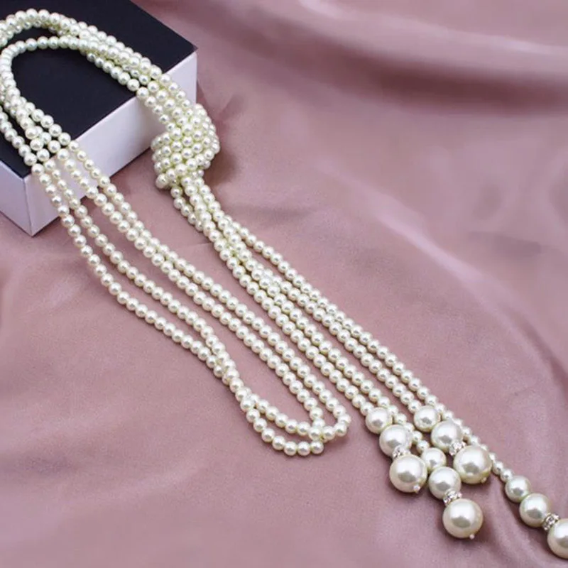 New Fashion Long Beads Chain Pearl Necklace For Women\'s On The Neck Statement Collier Female Jewelry Gift