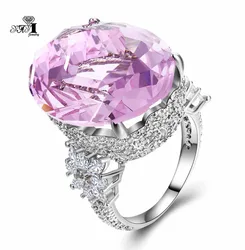 YaYI Jewelry Princess Cut 18*22mm Huge Pink Gemstone Zircon Silver Color Engagement Wedding Party Rings GIft Woman