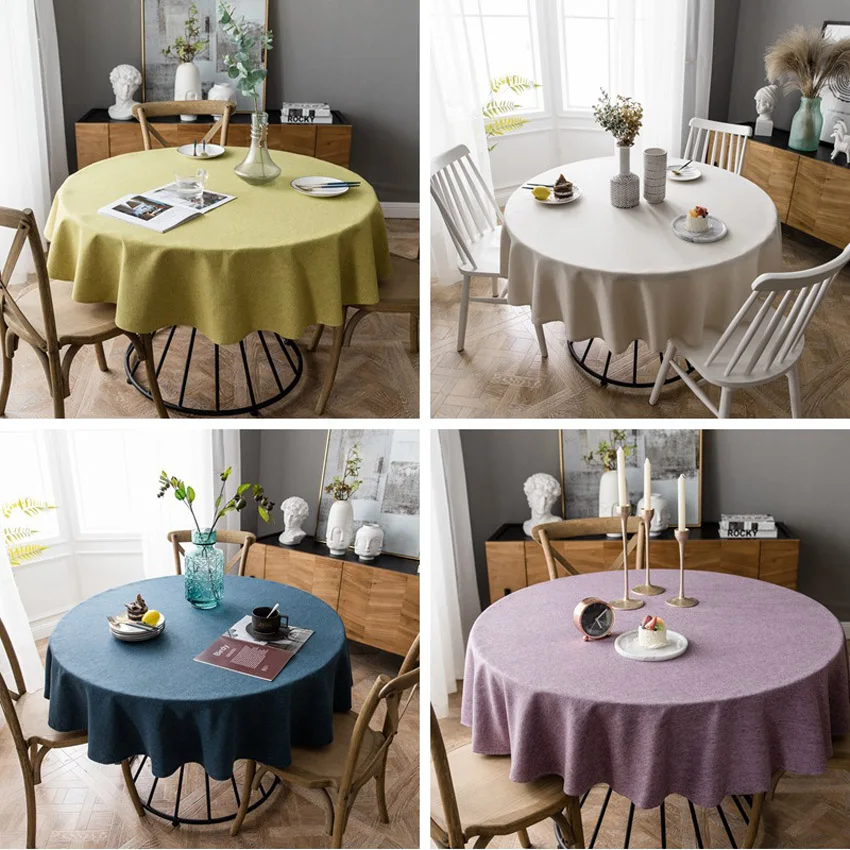 100% Polyester Tablecloths Thick Solid Color Tablecloth Home Decorative Round Table Cloth Tafelkleed 4 Sizes Manteles Obrus