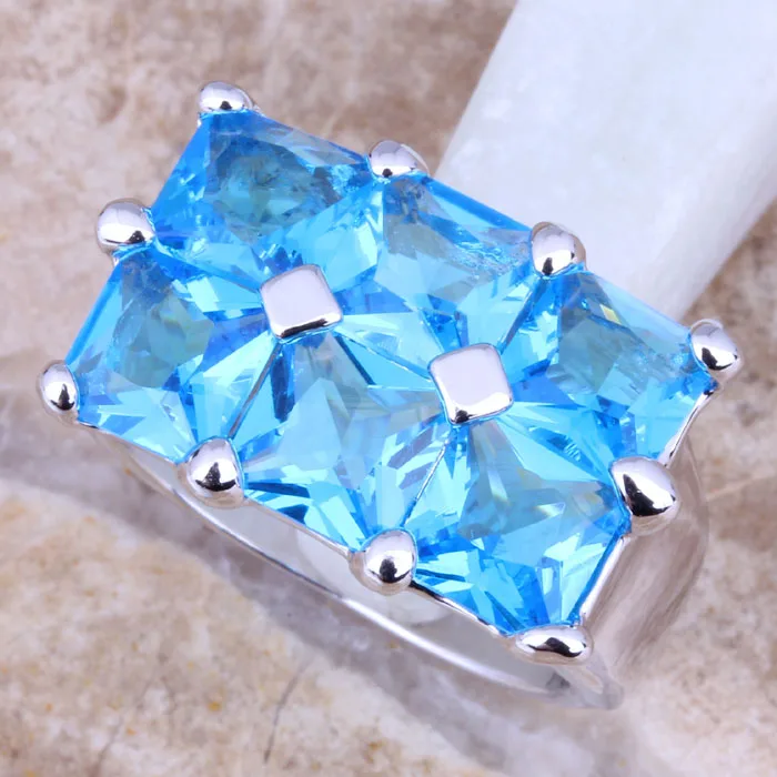 Fetching Sky Blue Cubic Zirconia Silver Plated Women\'s Ring Size 6 / 7 / 8 / 9 R1120