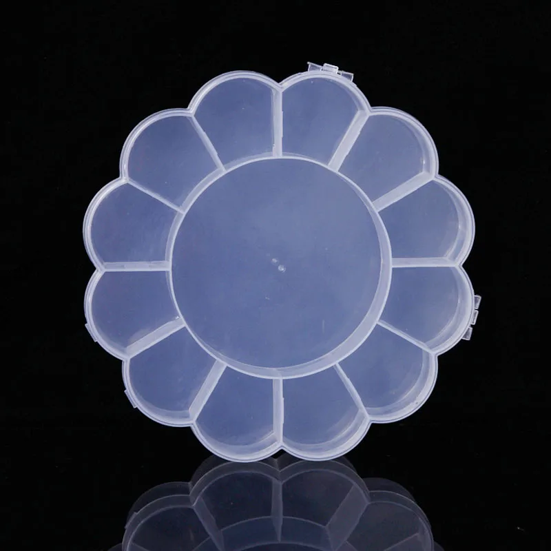 50pcs 15.5*15.5*2.5cm 13 Lattice Fixed Flower Shape Clear Transparent Plastic Box Jewelry Storage Organizer Case ZA4698