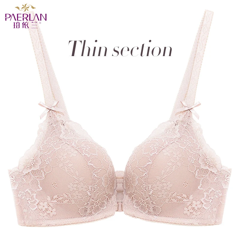 PAERLAN Wire Free Front Closure of the Women bra Floral Lace one-piece small chest Push Up Seamless sexy underwear Bow 3/4 Cup