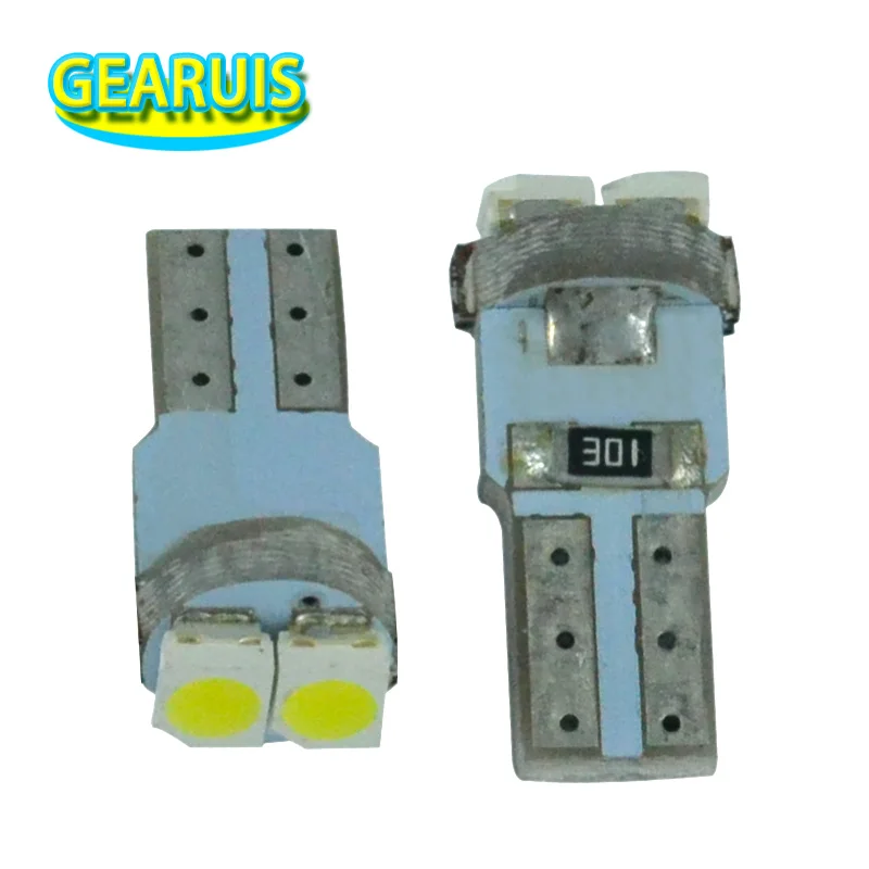 

100 шт., автомобильные интерьерные огни T5 2 SMD 1210, светодиодный 3528, приборная панель, клиновидная автомобильная лампа белого цвета, 12 В