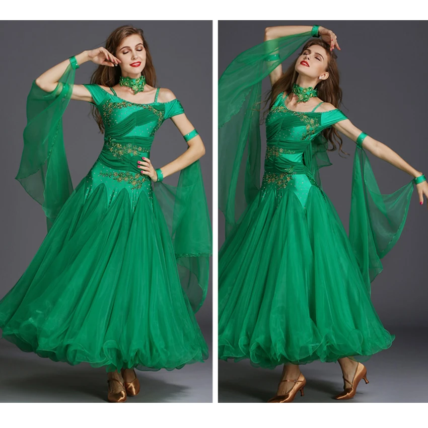 Vestidos de dança de salão para mulheres, alta qualidade, branco, manga curta, valsa, tango, chamamento, fantasia, vestido de dança feminino