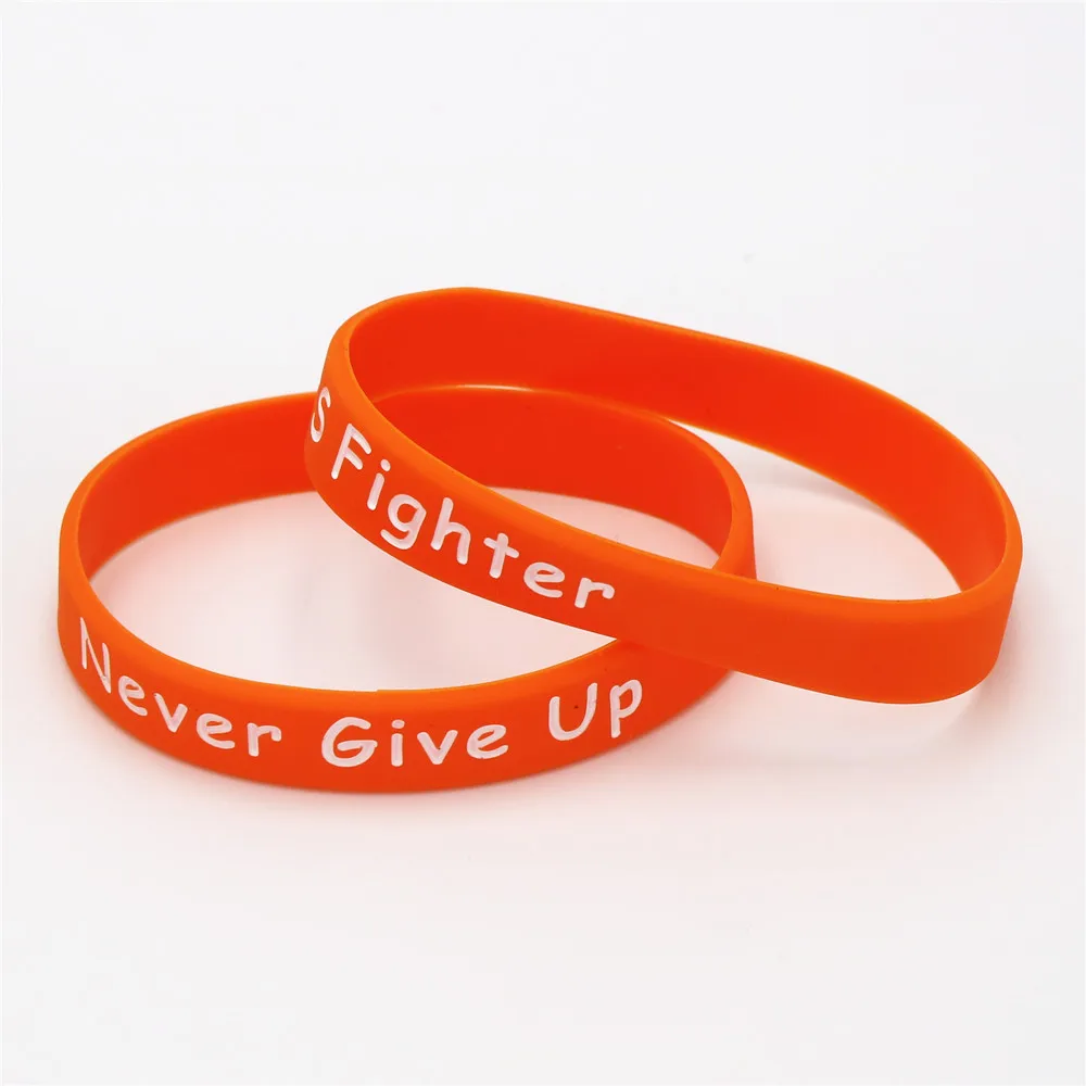 50PCS Motivational Bracelet MS Fighter Never Give Up Silicone Wristband Orange Silicone Bracelets&Bangles Gifts Wholesale SH153