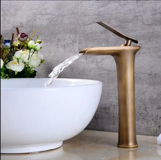 

Antique Basin Faucets Waterfall Faucet Bathroom Faucet Single handle Basin Mixer Tap Bath Antique Faucet Brass Sink Water Crane