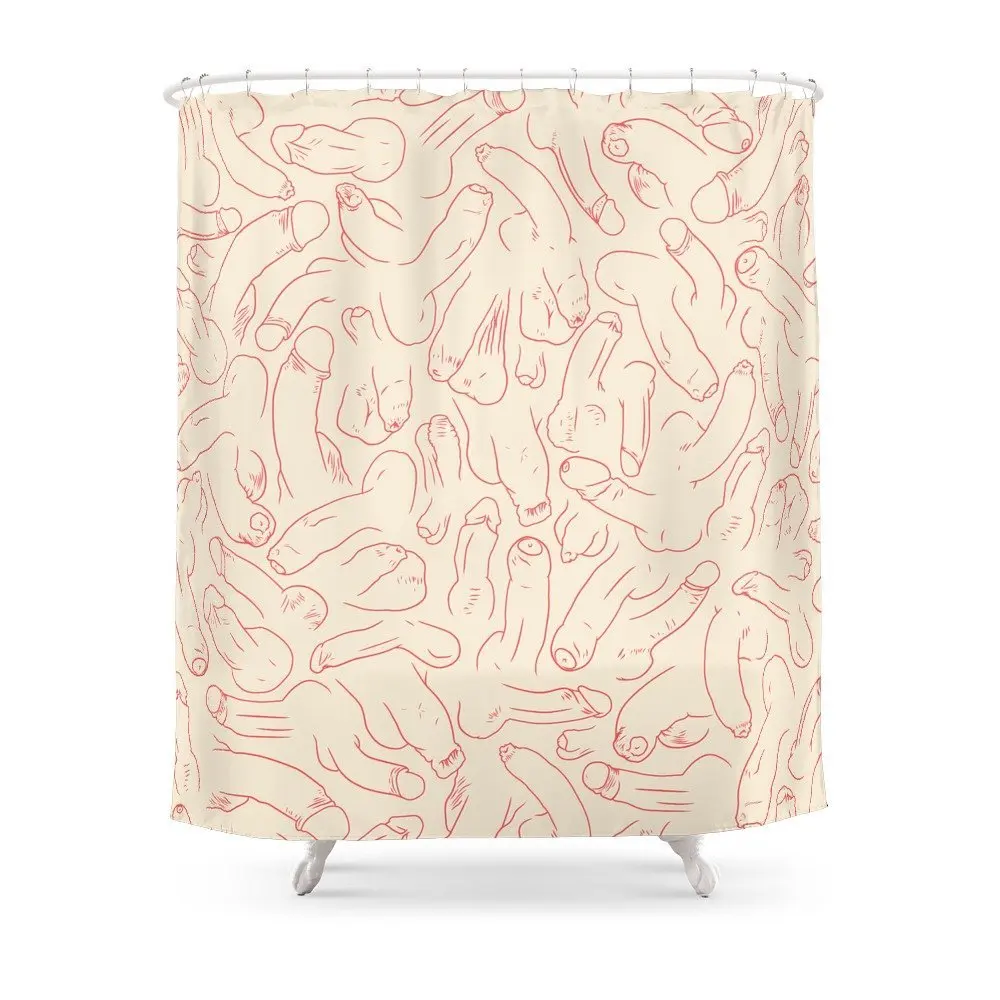 Penis Pattern Shower Curtain Polyester Fabric Bathroom Home Decoration Waterproof Print Shower Curtains with Hooks