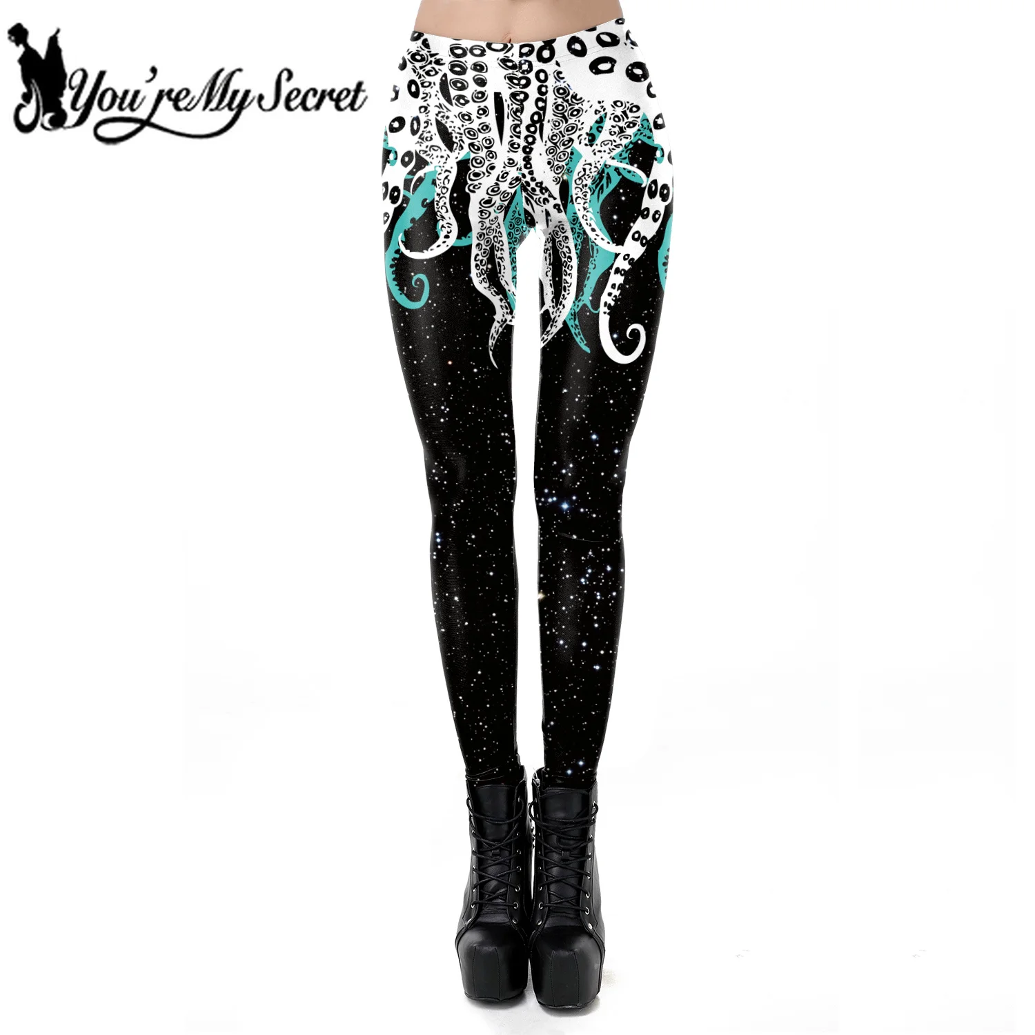 [You're My Secret] Fashion Women Leggings Galsxy Print Goth High Waist Leggins Sexy Fitness Workout Ankle Pants