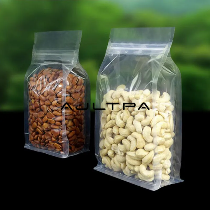 2000pcs/lot Box Pouch Clear Transparent Stand Up Zip Bags For Food Storage Bag Flat Bottom/Side Gusset And Angle Seals