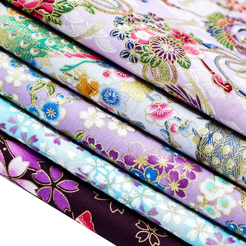 High Quality Kimono Crane Fabric By The Meters Japanese Style Bronzed Purple Fabric DIY Home Textile Cloth Material TJ8692