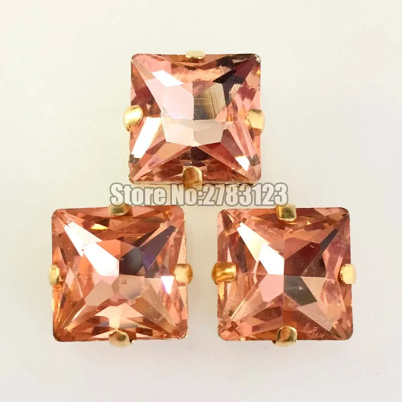 

Free shipping 20pcs Square Gold bottom Glass Crystal water red sew on claw rhinestones,diy/Clothing accessories SWZJ009