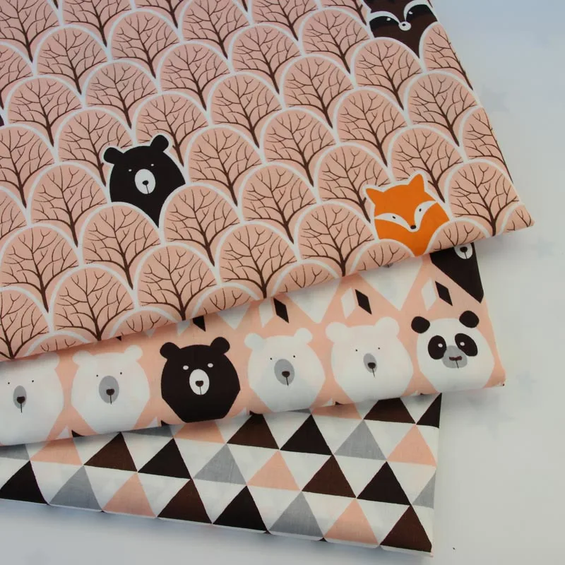 160CM*50CM cotton cartoon orange forest tree bear panda black brown geometry fabric for DIY kid bedding sheet apparel decoration