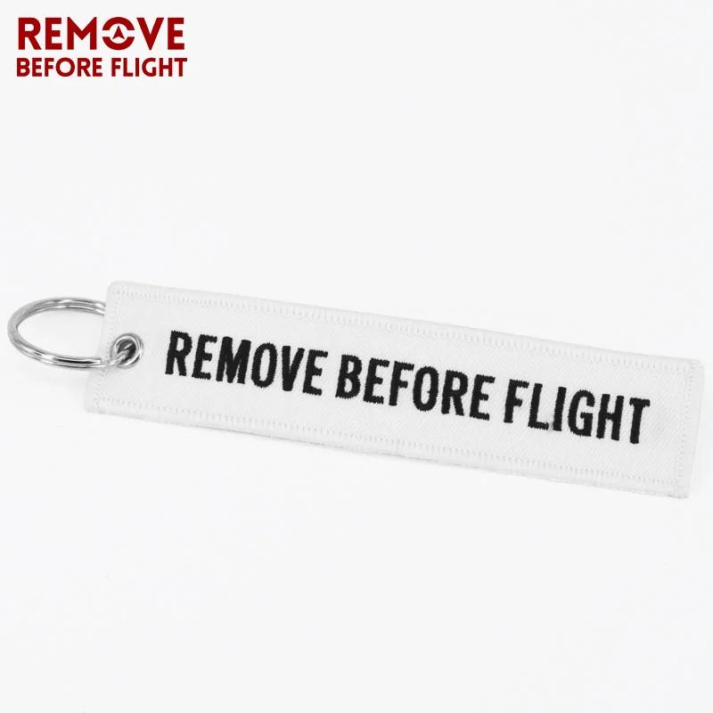 Remove Before Flight Portachiavi chaveiro de carro Ricamo Bianco di Modo Dei Monili Anello Chiave porte clef Per Portachiavi Auto 5 PZ/LOTTO