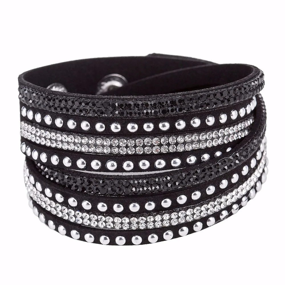 HOCOLE Wrap Bracelet For Women Leather Crystal Bracelet With Full Pave Crystal Wrapped Bracelets Women Female Fashion Jewelry