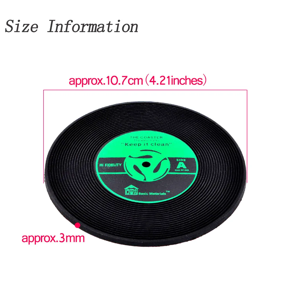 4Pcs/set Black Vinyl Record Coaster Table Cup Mat Plastic Retro Mug Coaster Pad Coffee Hot Drink Holder Home Placemat Decor