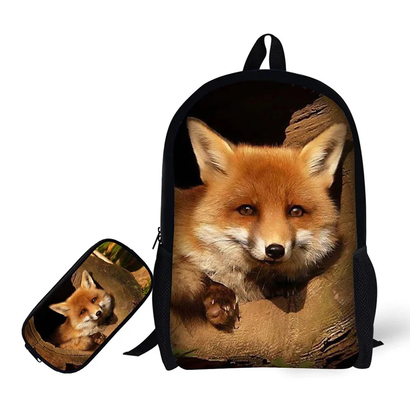 

17 inch Animal Fox Image Bag Pencil Case Makeup Bag Kids Bagpacks for Students Boys Girls Mochila Bagpack