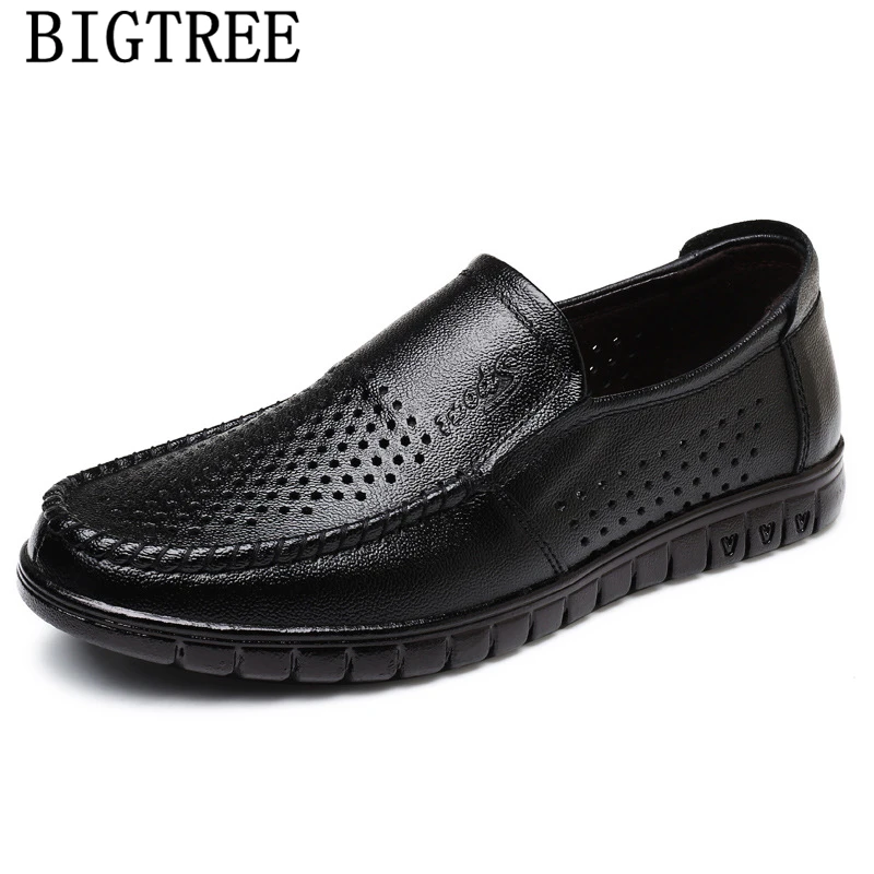 Summer Shoes Men Leather Dad Shoes Brand Venting Hole Casual Shoes Men Loafers Sepatu Slip On Pria Zapatos De Hombre Ayakkabi