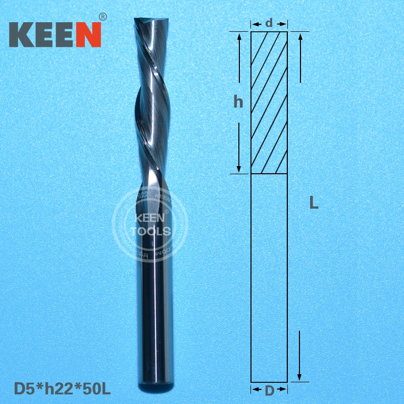 5*22mm Two Flutes Spiral Left Handed Carbide Bits CNC Tools Woodworking Cutting For Acryl, MDF