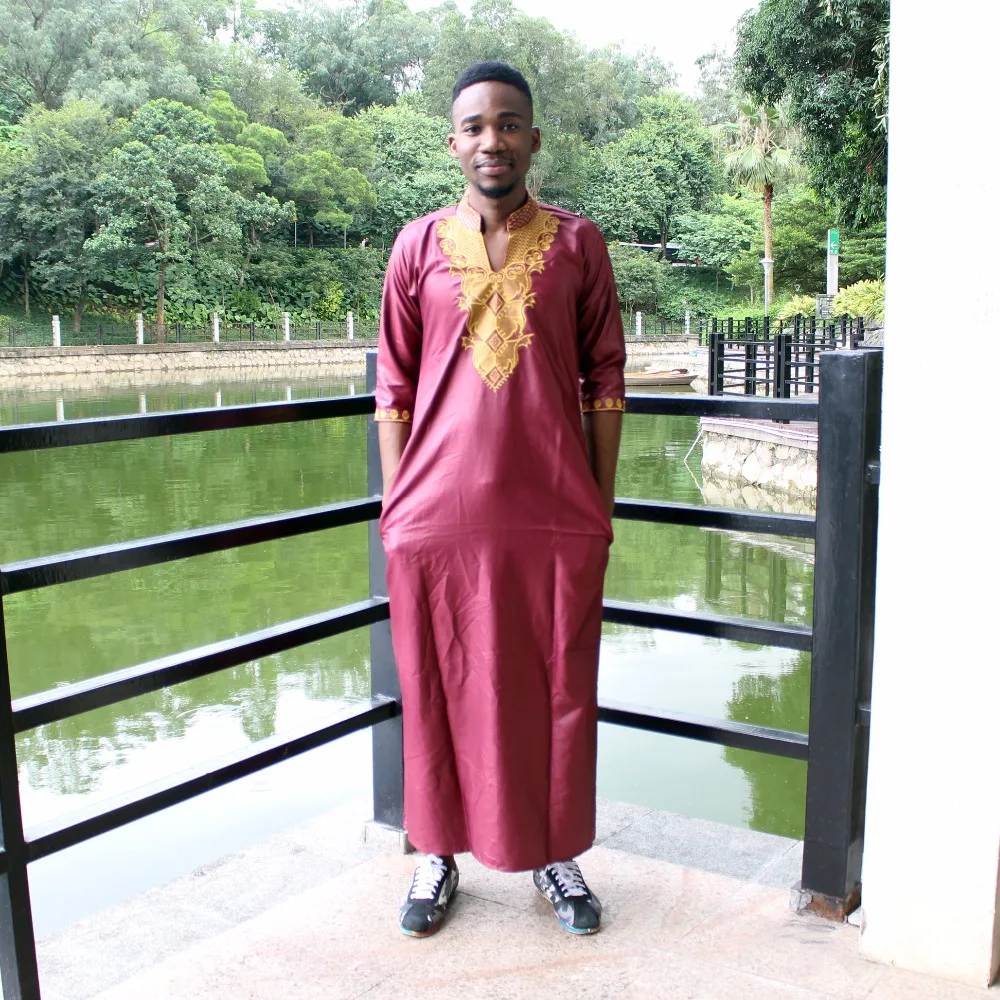 Dashikiage Unisex New fashion Bazin Long Shirt African Embroidery Kaftan Dashiki With Pockets