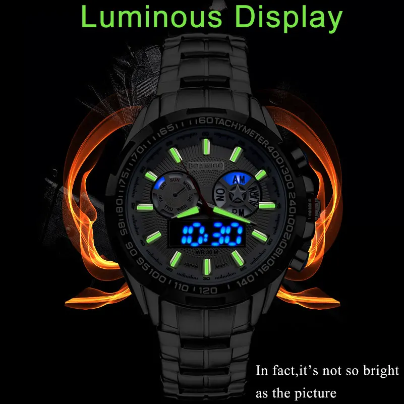 BOAMIGO top luxury brand men sports watches military fashion business steel digital quartz watch gift clock relogio masculino