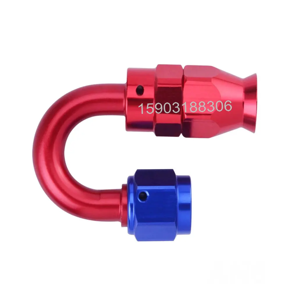 AN-10-10AN-AN10-180-Degree-Red and Blue or Full Black PTFE Fuel Hose Ends Aluminum Fittings