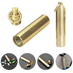 1 PC Solid Brass Waterproof Pill Capsule Fob Holder Case With Key Ring Small Medicine Container Seal Box Portable EDC Keychain