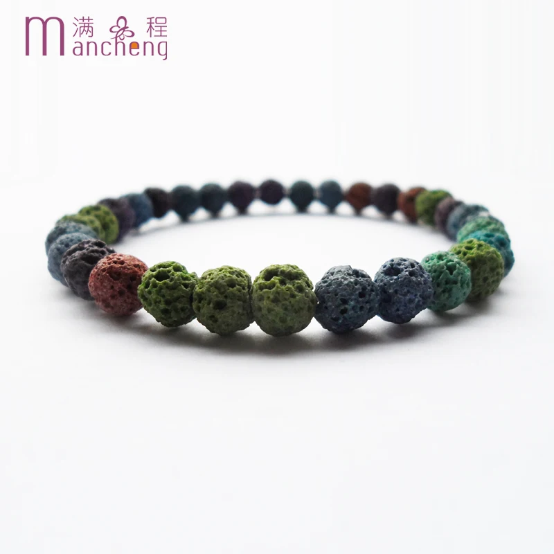 2 rupee item Bohemia Unisex 6MM Multicolor Natural Volcano Beads Bracelet Buddha Strand Mother Kids Lava Bangle Jewelry